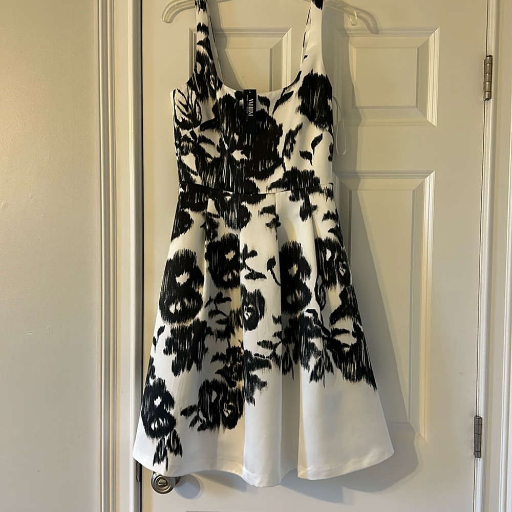 Black and white fit and flare dress